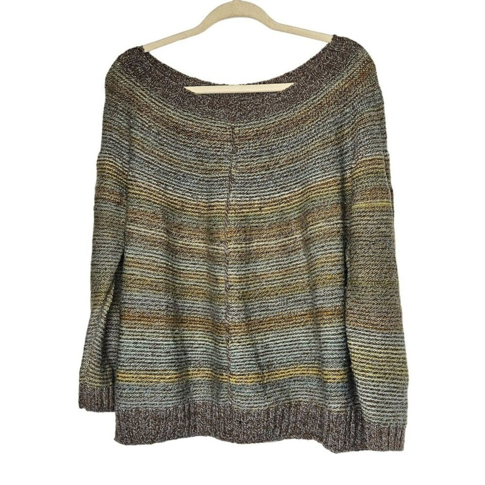 Hand Knit Wool Sweater Oversized Fit  Earth Tone Stripes Cozy Winter Wear size L